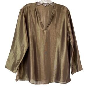 Giorgio Armani Silk Blend Gold Metallic V Neck Top Sz 6 Glamorous Elegant Luxury